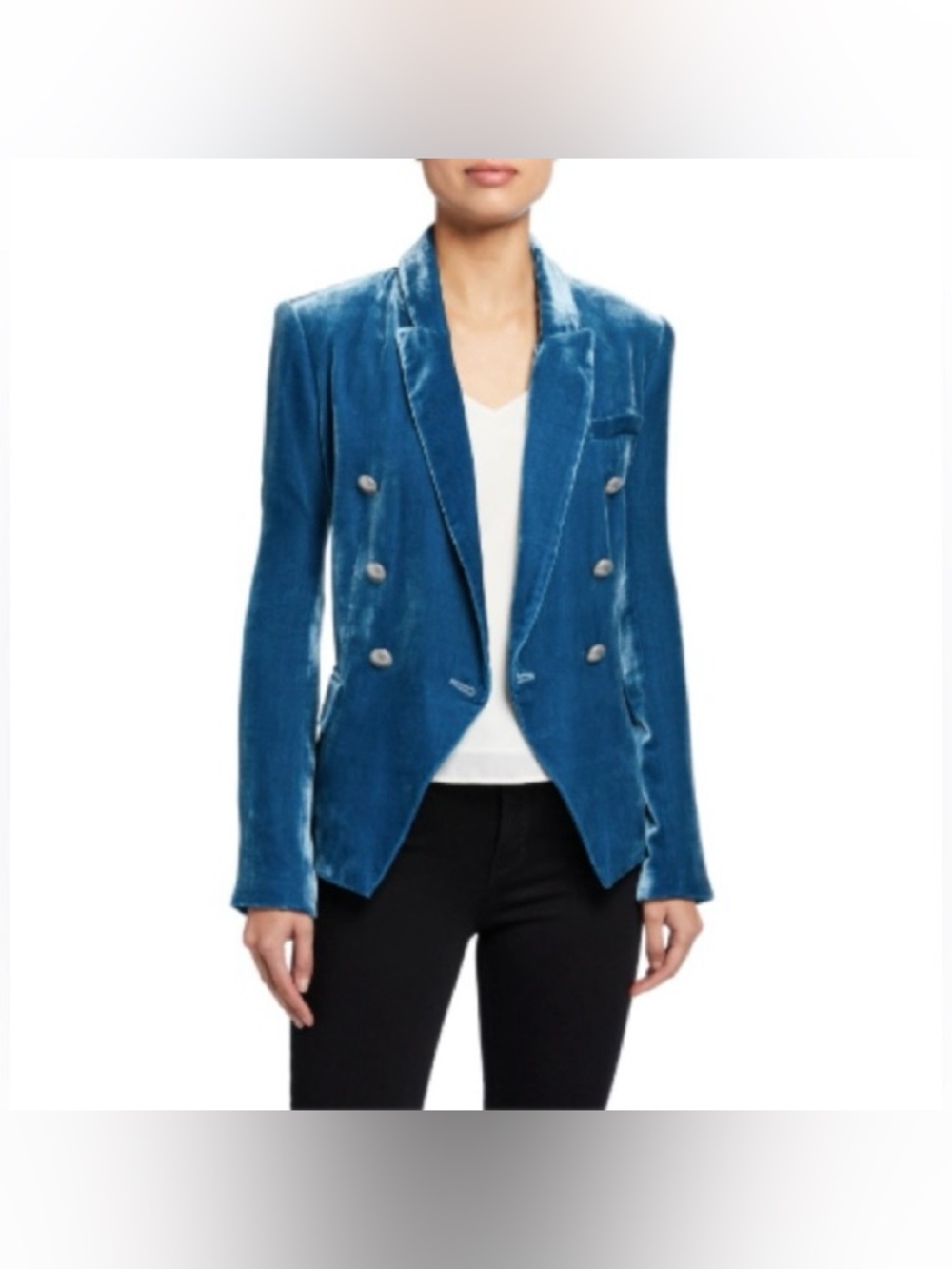 L’Agence Kenzie Velvet Blazer Cortez Blue Size 2 Double Breasted NWT - Picture 6 of 16